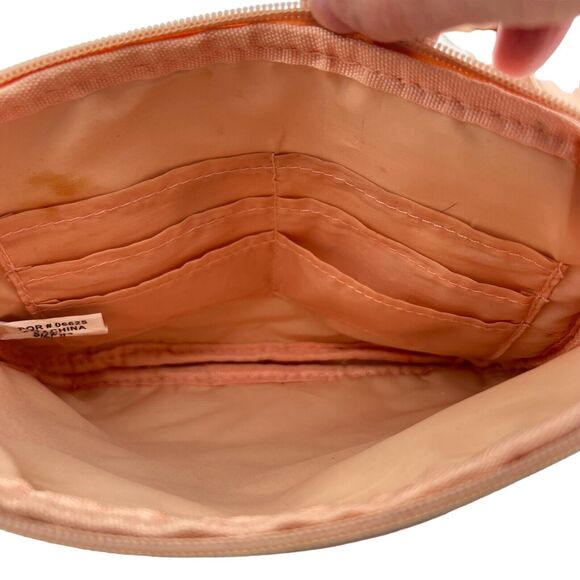 Handbag Crossbody Wristlet Wallet Makeup Bag Pink With Flowers Soft Vinyl - Picture 7 of 12